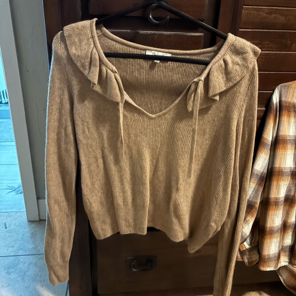 Women's Tan Sweater with Bow Detail